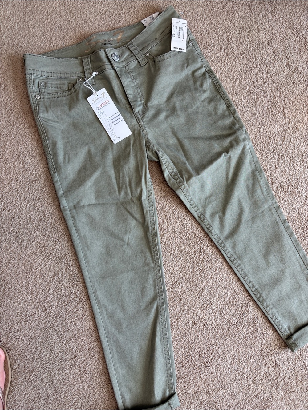 Seven7 Olive Green Ankle Skinny Jeans